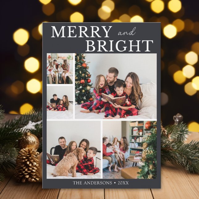 Convite Merry and Bright Minimalist photo Family Christmas (Criador carregado)