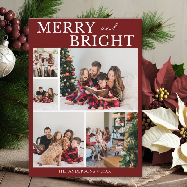 Convite Merry and Bright Minimalist photo Family Christmas (Criador carregado)