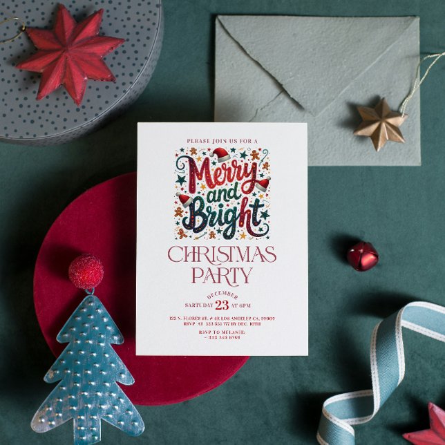 Convite Merry and Bright Retro Typography Party Invite (Criador carregado)