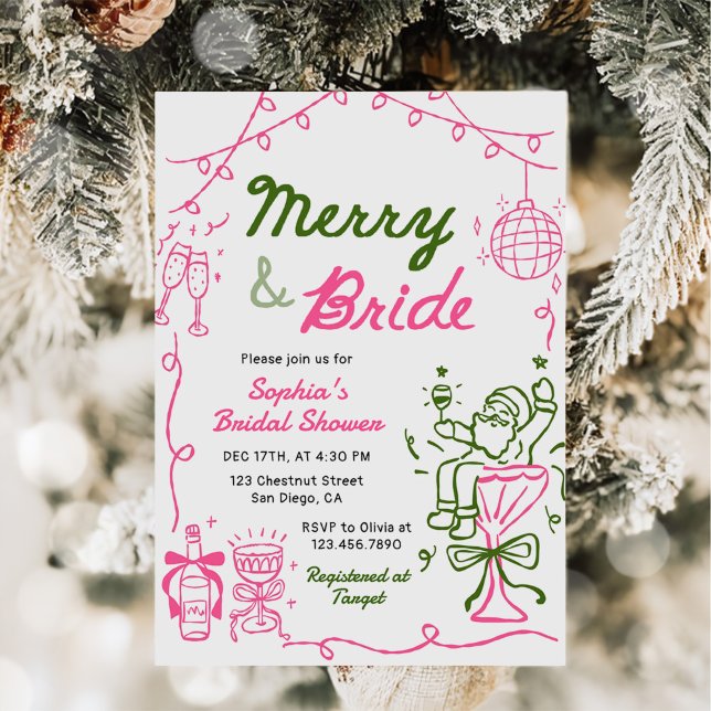 Convite Merry & Bride Hand Drawn Christmas Bridal Shower (Criador carregado)