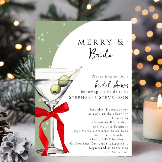 Convite Merry & Bride Martini Festa de Noivado de Natal (Criador carregado)