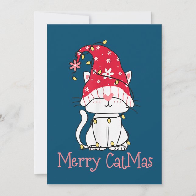 Convite Merry Catmas Xmas Gift Funny Cute Gnomes Cat (Frente)