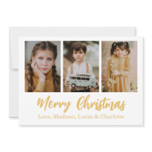 Merry Christmas 3 Photo Collage Gold