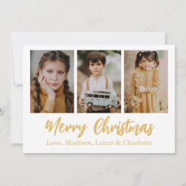 Convite Merry Christmas 3 Photo Collage Gold