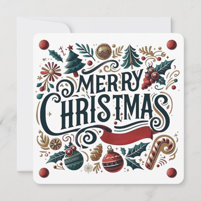 Convite Merry Christmas Festive Ornamental Invitation Card (Frente)