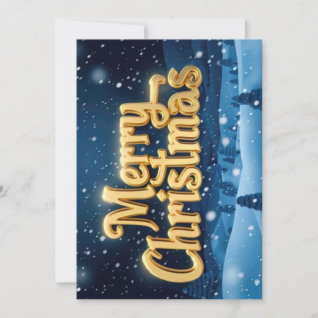 Convite  "Merry Christmas" goldene Schrift im Schnee (Frente)