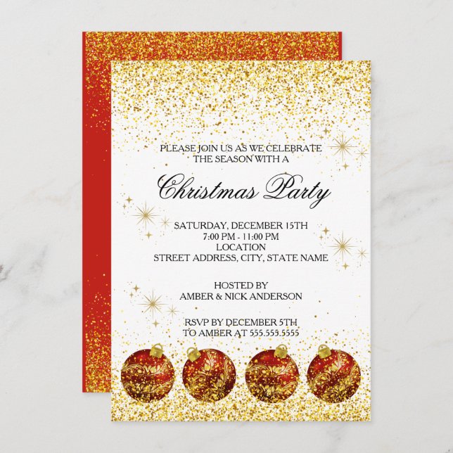 Convite Merry Christmas Holiday Party Glitter (Frente/Verso)
