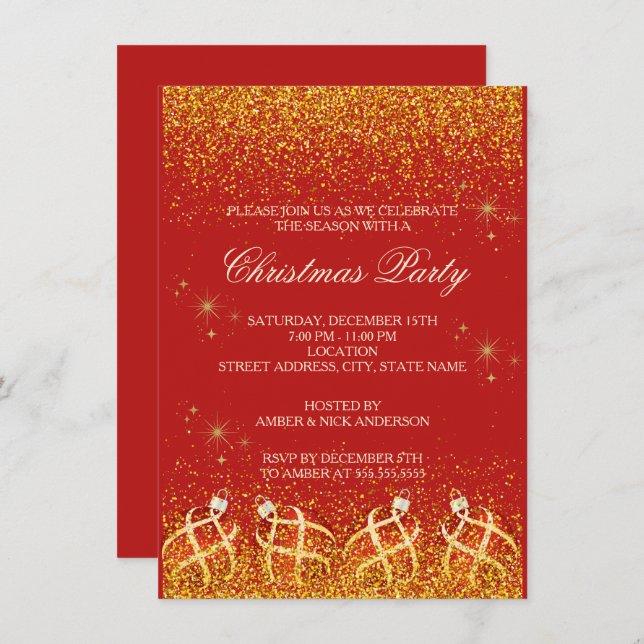 Convite Merry Christmas Holiday Party Glitter (Frente/Verso)