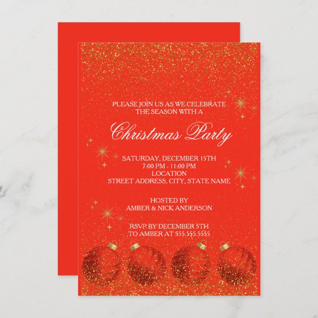 Convite Merry Christmas Holiday Party Glitter (Frente/Verso)