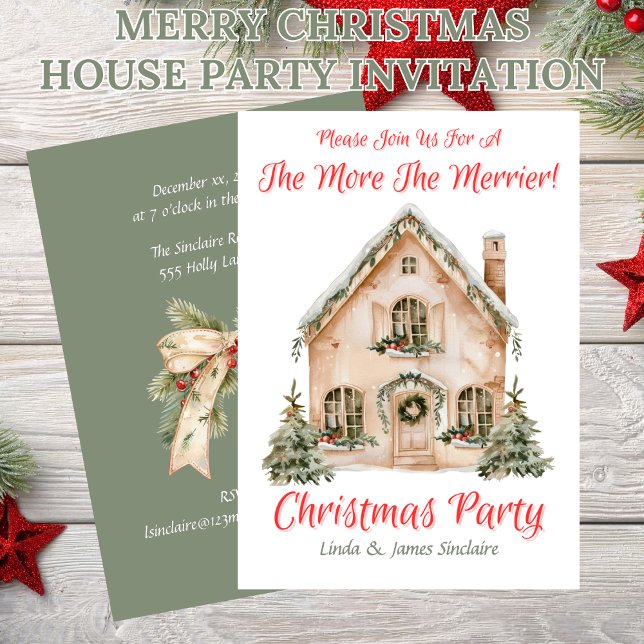 Convite Merry Christmas House Party  (Merry Christmas House Party Invitation - The More The Merrier!)