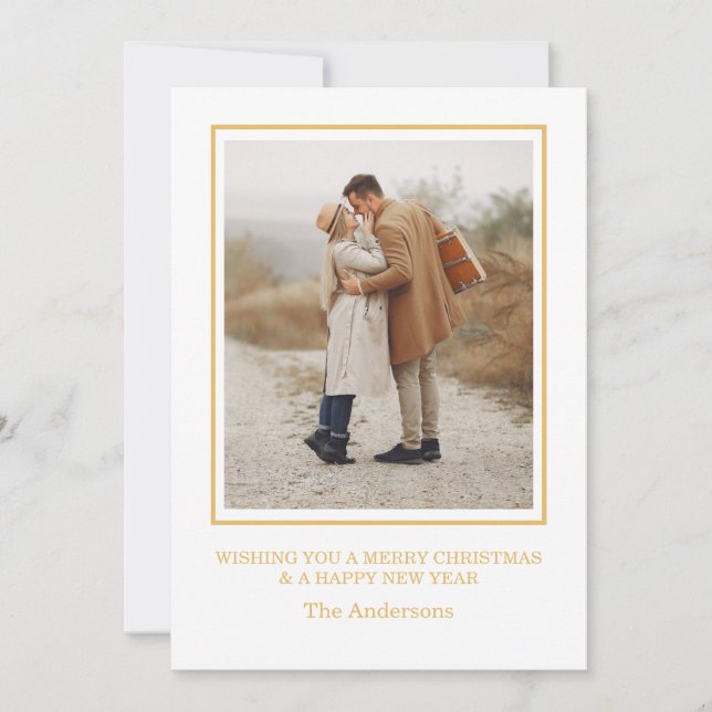 Convite Merry Christmas Photo Collage Gold Holiday Card (Frente)