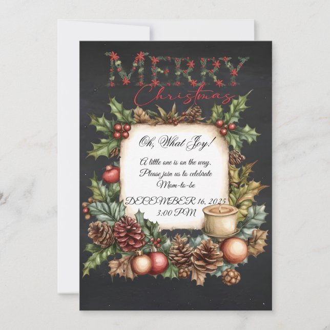 Convite Merry Christmas Pregnancy Announcement Chalkboard  (Frente)