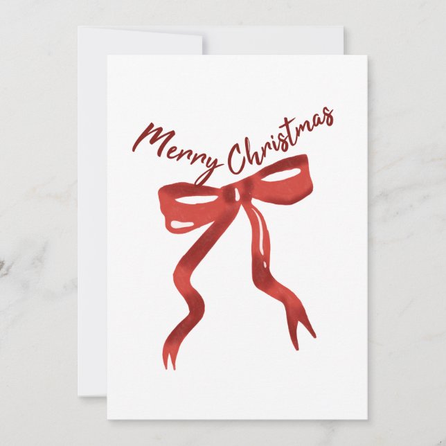 Convite Merry Christmas Red Bow Greeting Card (Frente)