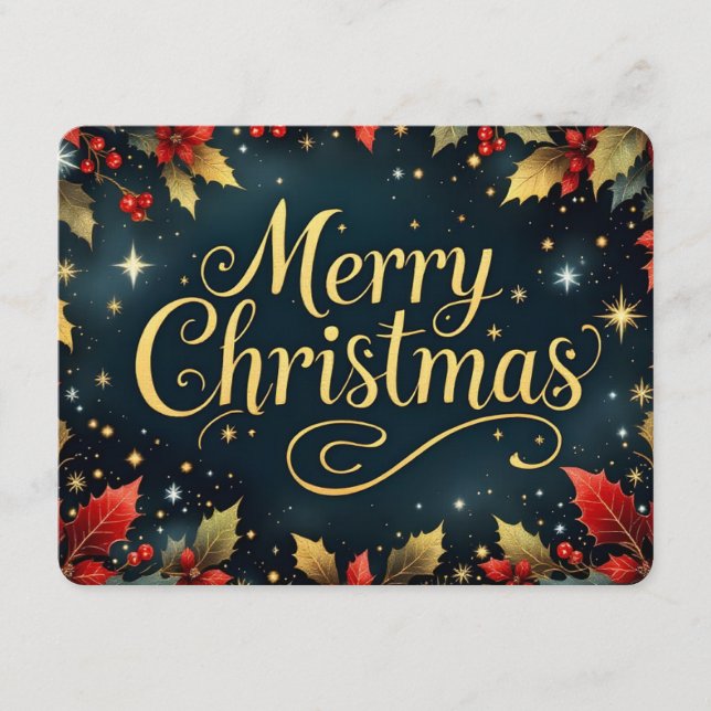 Convite Merry Christmas Red/Gold Berries (Frente)