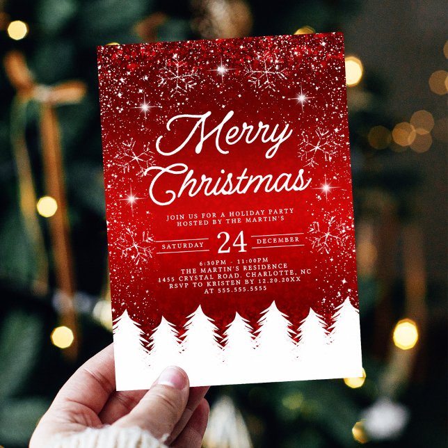 Convite Merry Christmas Red & White Snowflakes Party  (Criador carregado)