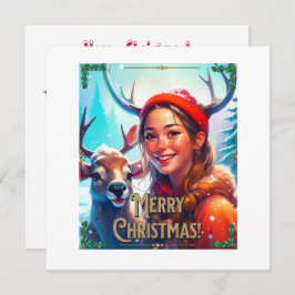 CONVITE MERRY CHRISTMAS REINDEER COM GAROTA FELIZ