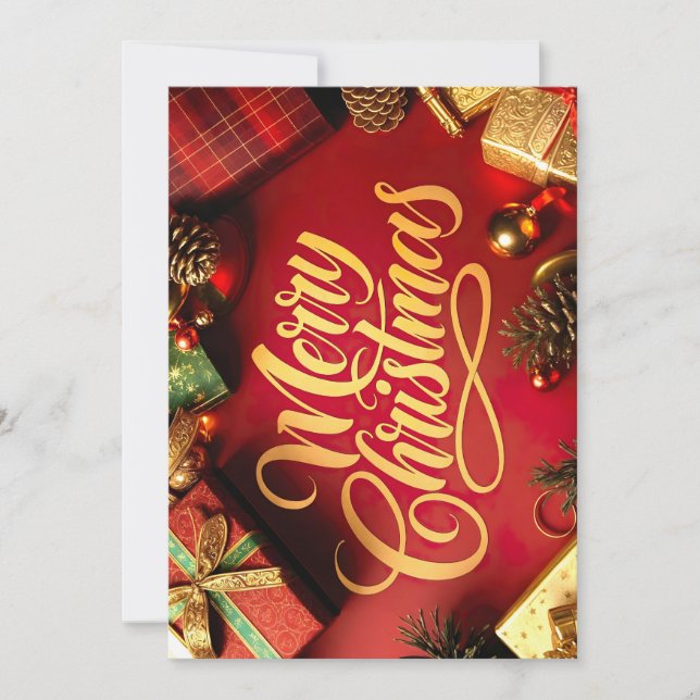 Convite  "Merry Christmas" Schrift mit Geschenken & Zapfen (Frente)