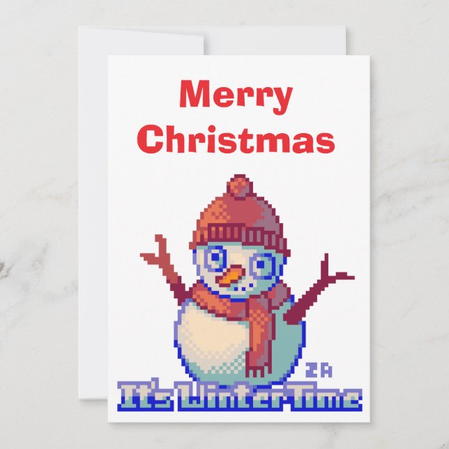 Convite Merry Christmas Snowman Pixel Art (Frente)