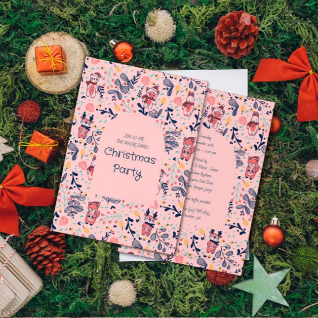 Convite Merry Christmas Woodland Friends in Winter Forest  (Criador carregado)