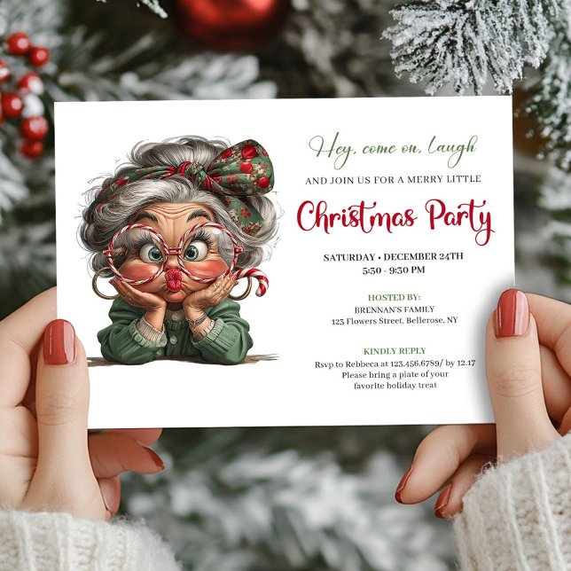 Convite Merry Comic Grandma Christmas Gathering Invitation (Merry Comic Grandma Christmas Gathering Invitation)