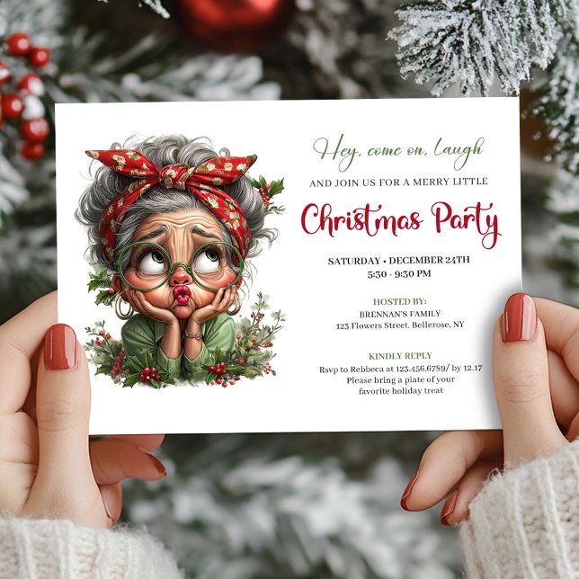 Convite Merry Fun Grandma Cartoon Christmas Party Invite (Merry Fun Grandma Cartoon Christmas Party Invite)