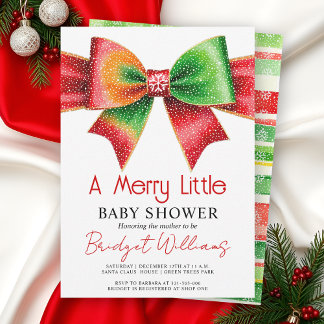 Convite Merry Little Baby shower bow, snowflakes Christmas