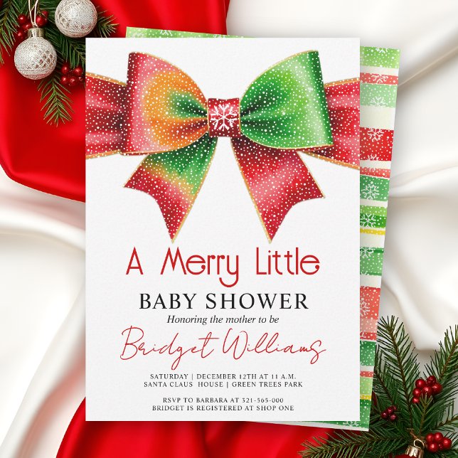 Convite Merry Little Baby shower bow, snowflakes Christmas (Criador carregado)