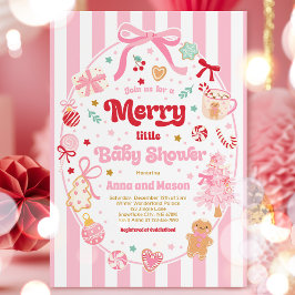 Convite Merry Little Baby Shower Christmas Coquette Bow 