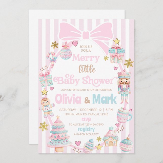 Convite Merry little baby shower Christmas invitation. (Frente/Verso)