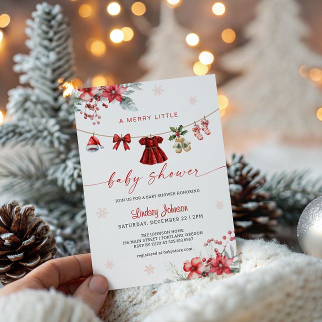 Convite Merry Little Baby Shower Clothesline Baby Girl (Criador carregado)