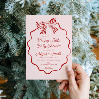 Convite Merry Little Baby Shower Invitation with Red Bow