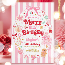 Convite Merry Little Birthday Party Christmas Coquette Bow