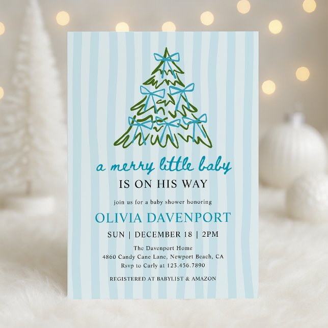 Convite Merry Little Blue Bow Christmas Boy Baby Shower (Criador carregado)