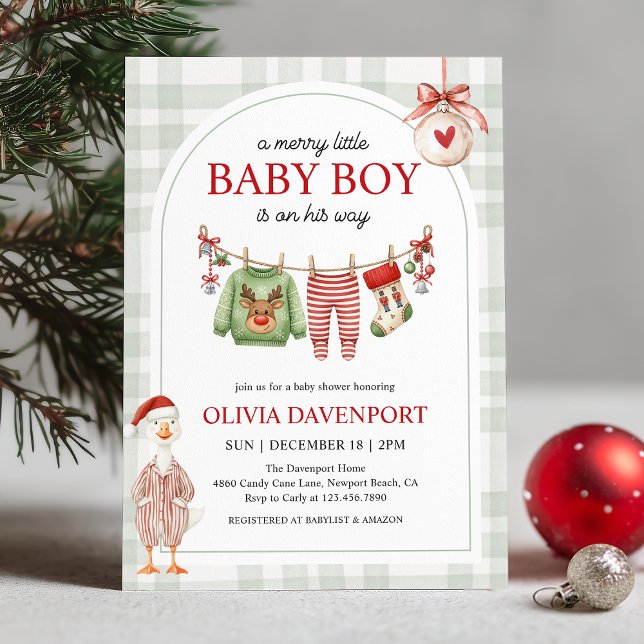 Convite Merry Little Boy Goose Christmas Baby Shower (Criador carregado)