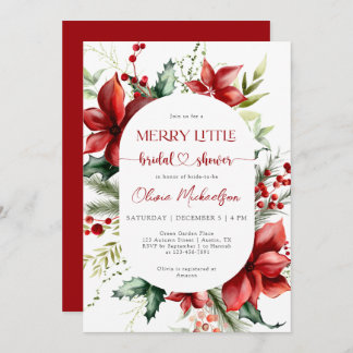 Convite Merry Little Christmas Berry Floral Bridal Shower