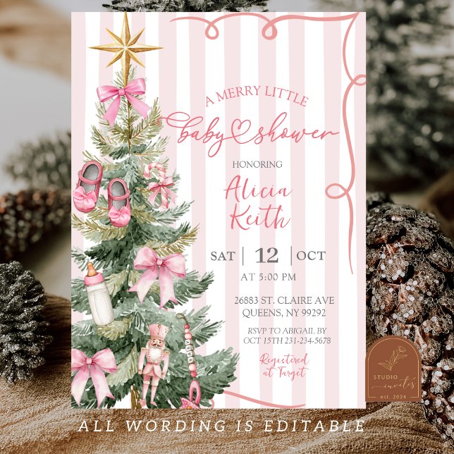 Convite Merry Little Christmas Girl Baby Shower  (Criador carregado)