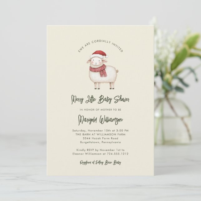 Convite Merry Little Christmas Rustic Baby Shower  (Em pé/Frente)