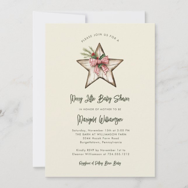 Convite Merry Little Christmas Rustic Baby Shower  Invitat (Frente)