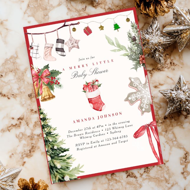 Convite Merry Little Christmas tree Ornaments Baby Shower (Criador carregado)