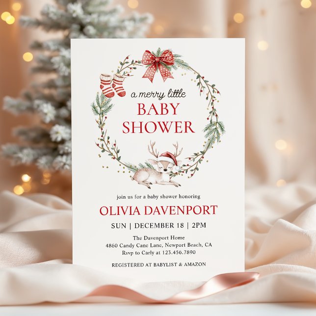 Convite Merry Little Christmas Winter Reindeer Baby Shower (Criador carregado)