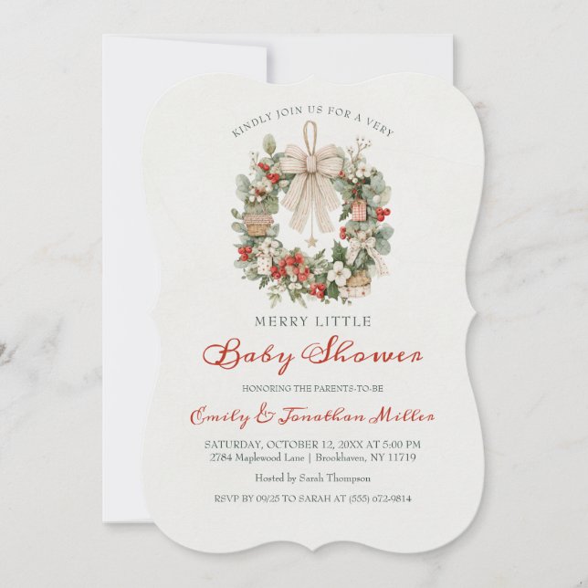Convite Merry Little Christmas Wreath Bow Baby Shower (Frente)