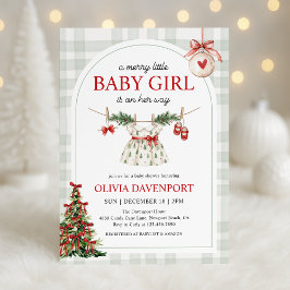 Convite Merry Little Girl Gingham Christmas Baby Shower