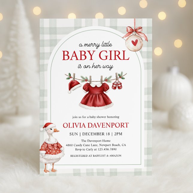 Convite Merry Little Girl Goose Christmas Baby Shower (Criador carregado)