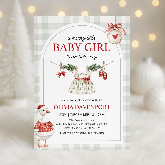 Convite Merry Little Girl Goose Christmas Baby Shower (Criador carregado)