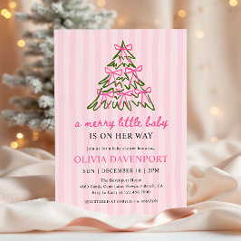 Convite Merry Little Pink Bow Christmas Girl Baby Shower