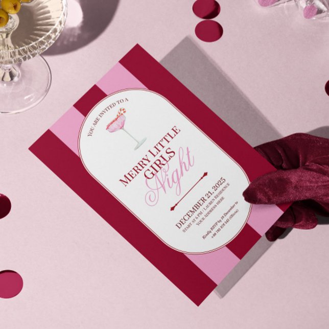 Convite Merry little red stripe Christmas Party Invitation (Criador carregado)
