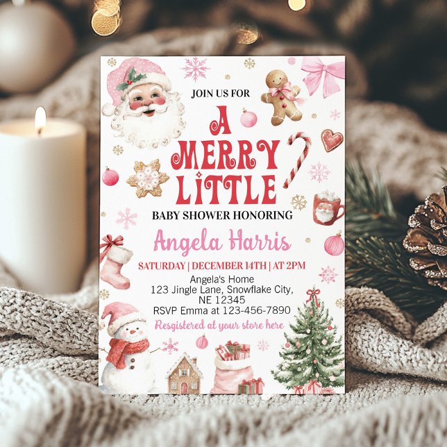 Convite Merry Little Retro Christmas Santa Baby Shower (Criador carregado)