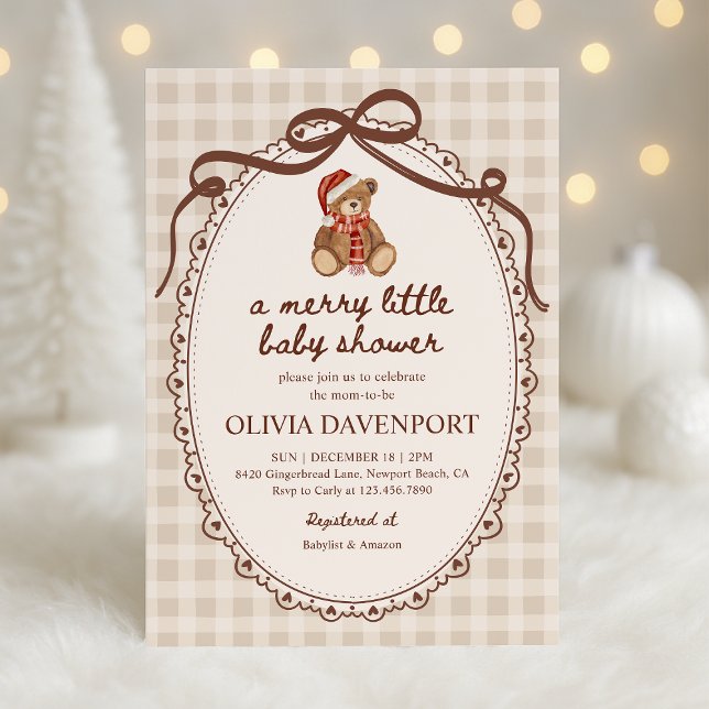 Convite Merry Little Teddy Bear Christmas Baby Shower (Criador carregado)