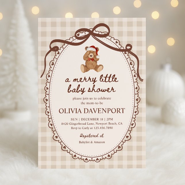 Convite Merry Little Teddy Bear Christmas Baby Shower (Criador carregado)