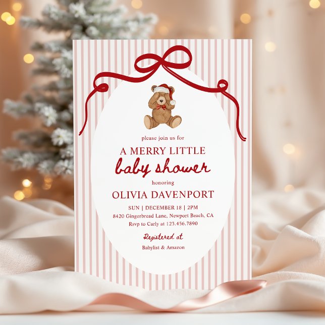 Convite Merry Little Teddy Bear Red Christmas Baby Shower (Criador carregado)